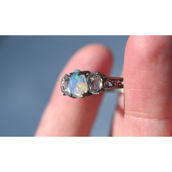 Raw crystal ring, Raw Diamond Engagement Ring, Opal Wedding Ring, - Picture 1 of 10